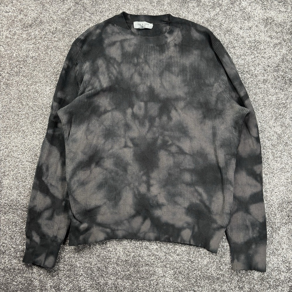 Rag & Bone Sweater Mens XL Black Cotton Tie Dye Chunky Knit Crewneck Pullover